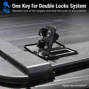 Car tailgate lock system with key on a car trunk