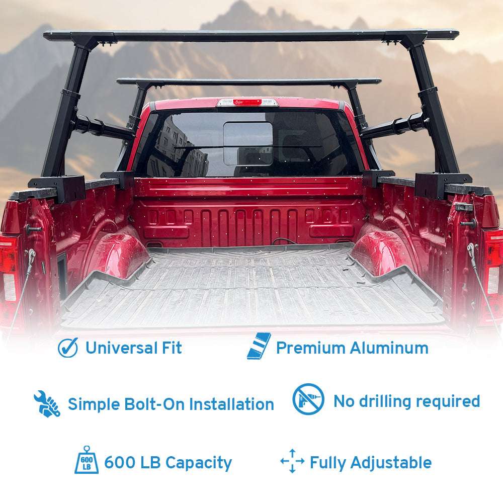 SYNETICUSA® Universal Aluminum Adjustable Truck Bed Ladder Rack