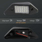 Car license plate light with technical specifications on a dark background