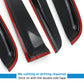 Black car rain guards with red interior on a white background