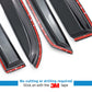 Car window sunshades with red edges and 3M tape, on a white background.