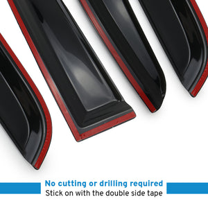 Black car window sills with red interior on a white background, featuring text about installation.