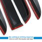 Black car window deflectors with red trim on a white background