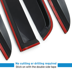 Black car window deflectors with red trim on a white background