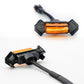 Two grille lights with orange lenses on a white background