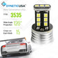 SYNETICUSA LED bulb with specifications and a car in the background