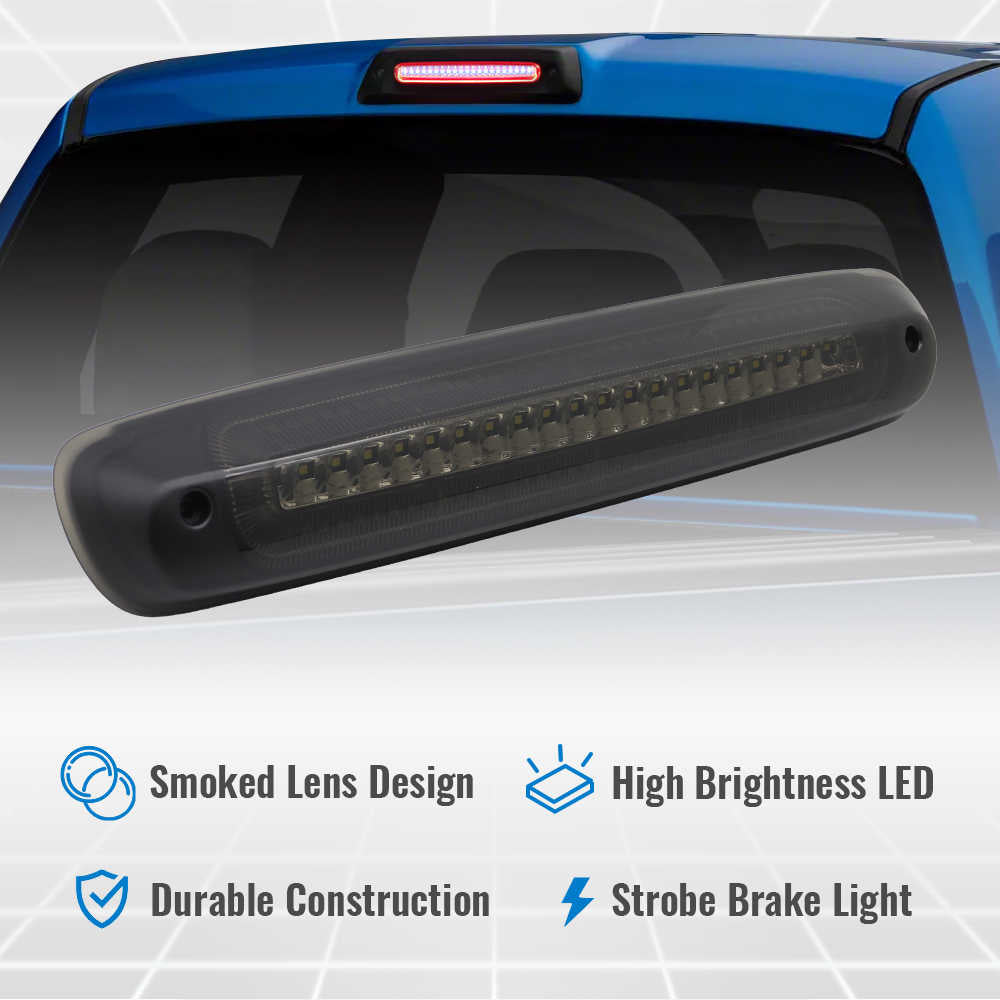 Car cab with LED light and strobe brake light feature on a gray background