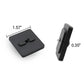 Two black plastic components with measurements on a white background