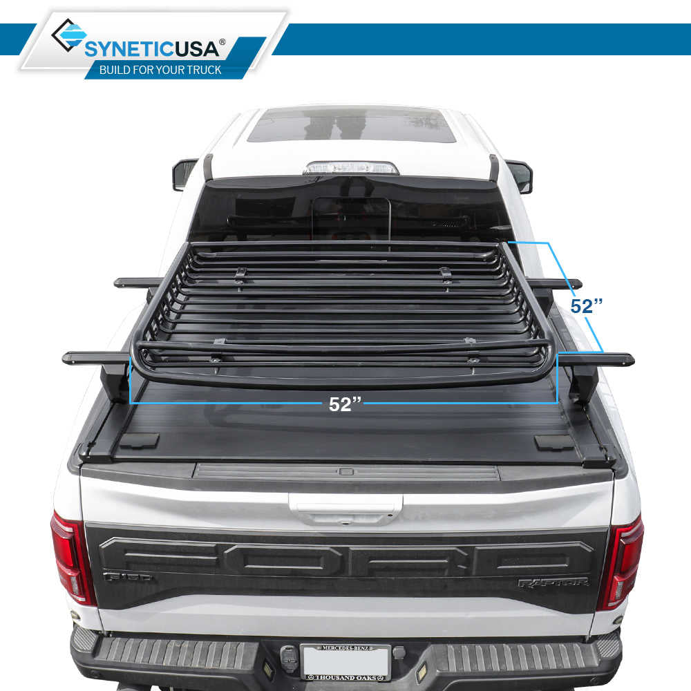 size of the cargo basket on Truck bed with a tonneau cover and Synetic USA branding
