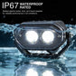 Underwater light with IP67 rating submerged in water, highlighting its waterproof feature.