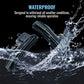 Two mirror blinkers with water splashing around them on a black background, emphasizing waterproof feature.