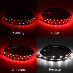 LED strip lights showing different functions on a dark background
