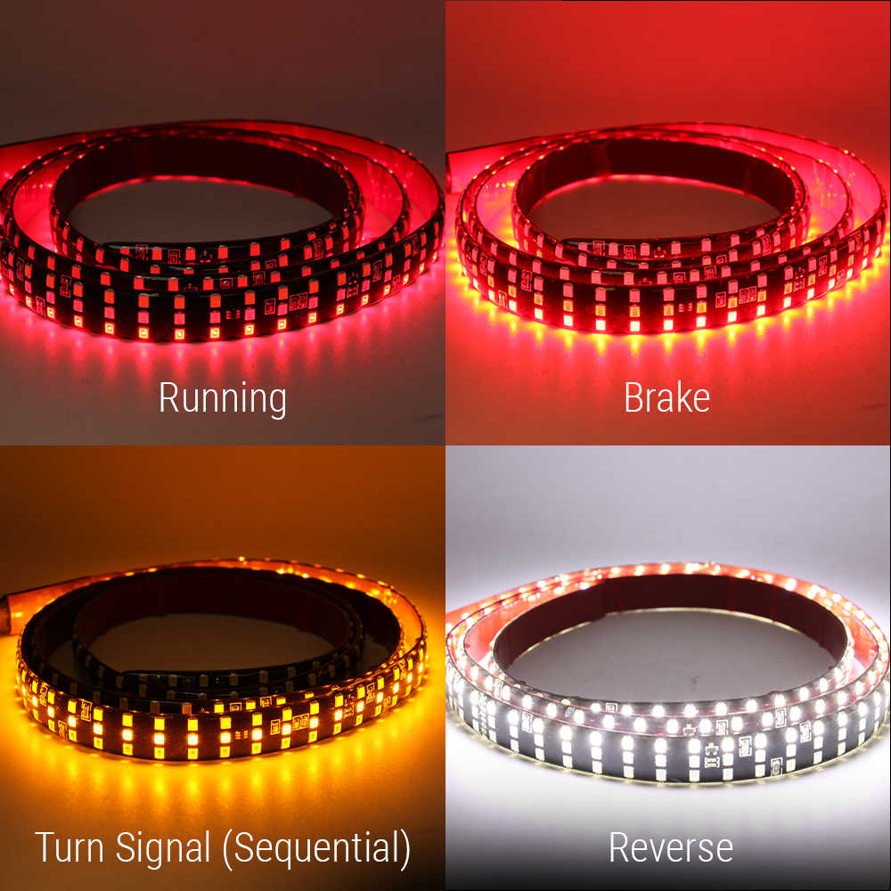 LED strip lights showing different color modes on a dark background