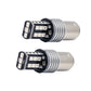 Two 1157 red LED bulbs on a white background