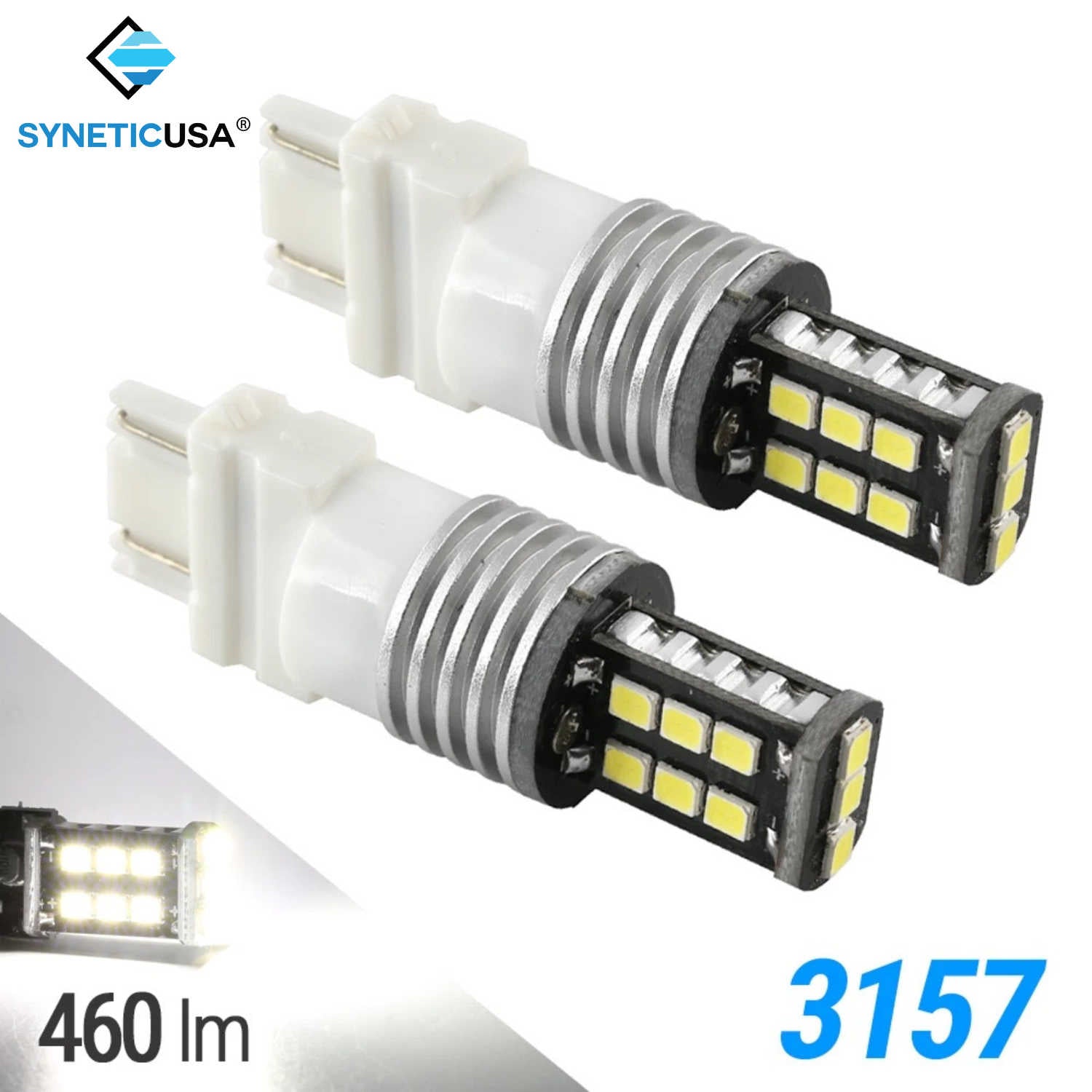 Two LED bulbs with 'Synetic USA' branding on a white background