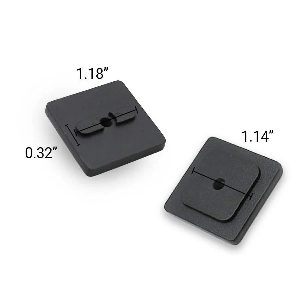 Two black square components with measurements labeled on a white background