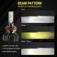 LED headlight bulb with beam pattern demonstration on a black background