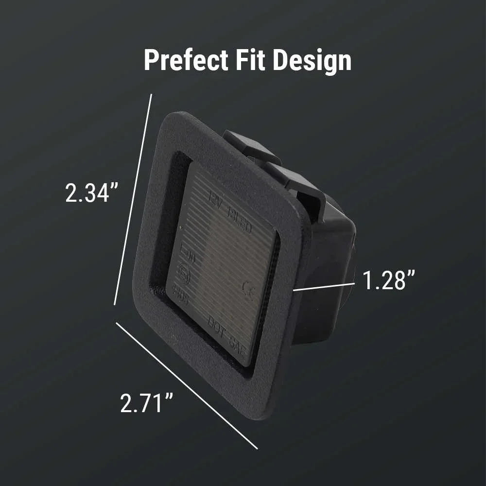 Black plastic clip with dimensions labeled on a dark background