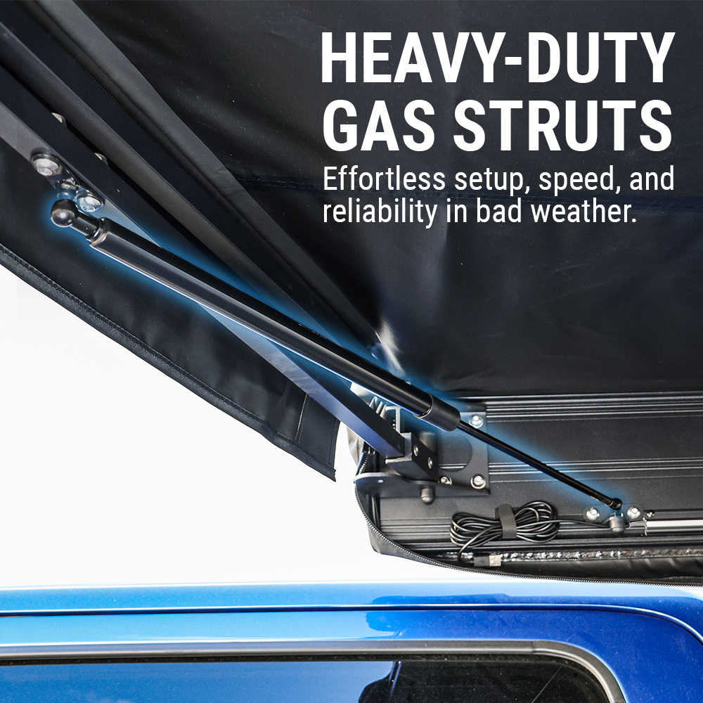 Heavy-duty gas struts with text on a vehicle roof