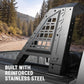 Reinforced stainless steel rack on a vehicle with a forest background