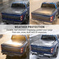 syneticusa soft roll up tonneau cover on a truck with text highlighting weather protection features.