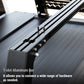 Close-up of a black T-slot aluminum mounting bar with screws and hardware, shown attached to a dark metal frame. White text at the bottom reads: 'T-slot Aluminum Bar It allows you to connect a wide range of hardware as needed.