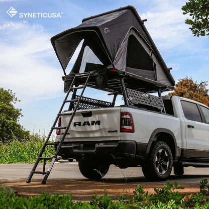 [2-in-1 Bundle] Ram 1500/2500/3500 Retractable Tonneau Cover w/ Rack System and roof top tent