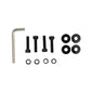 Set of screws, washers, and an Allen key on a white background