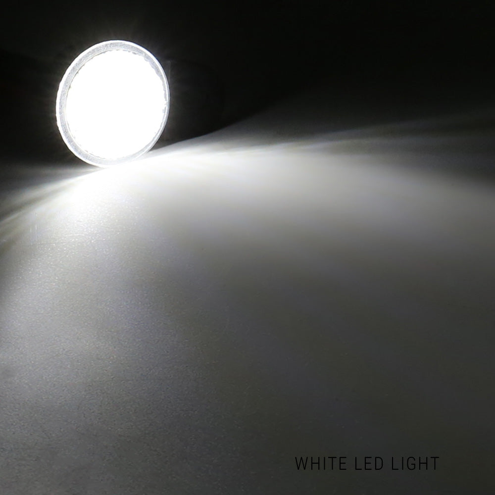A bright white LED light bulb glowing on a dark background, casting a wide beam of white light across a surface. The text 'WHITE LED LIGHT' is visible in the bottom right corner.