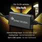 SYNETICUSA stabilized voltage supply for 12v-30v vehicles with text on a black and yellow striped background