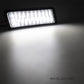 A rectangular black LED light bar casting a bright white beam of light onto a dark surface, with the text 'WHITE LED LIGHT' in the bottom right corner.
