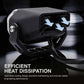 Black cooling component with text on efficient heat dissipation on a dark background