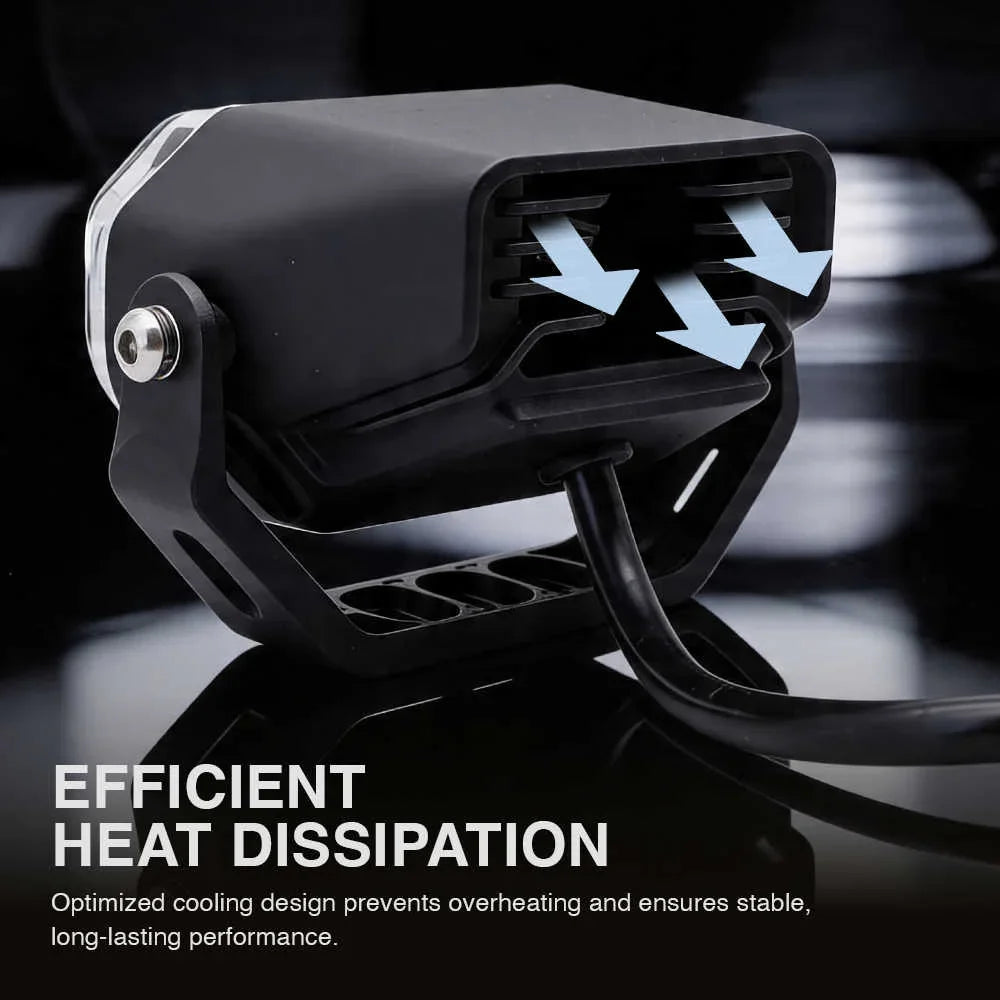 Black cooling component with text on efficient heat dissipation on a dark background