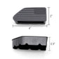 Black plastic step stool or step pad shown from two angles with dimension markings: 4 inches wide, 2 inches high, and 0.9 inches deep, on a white background.