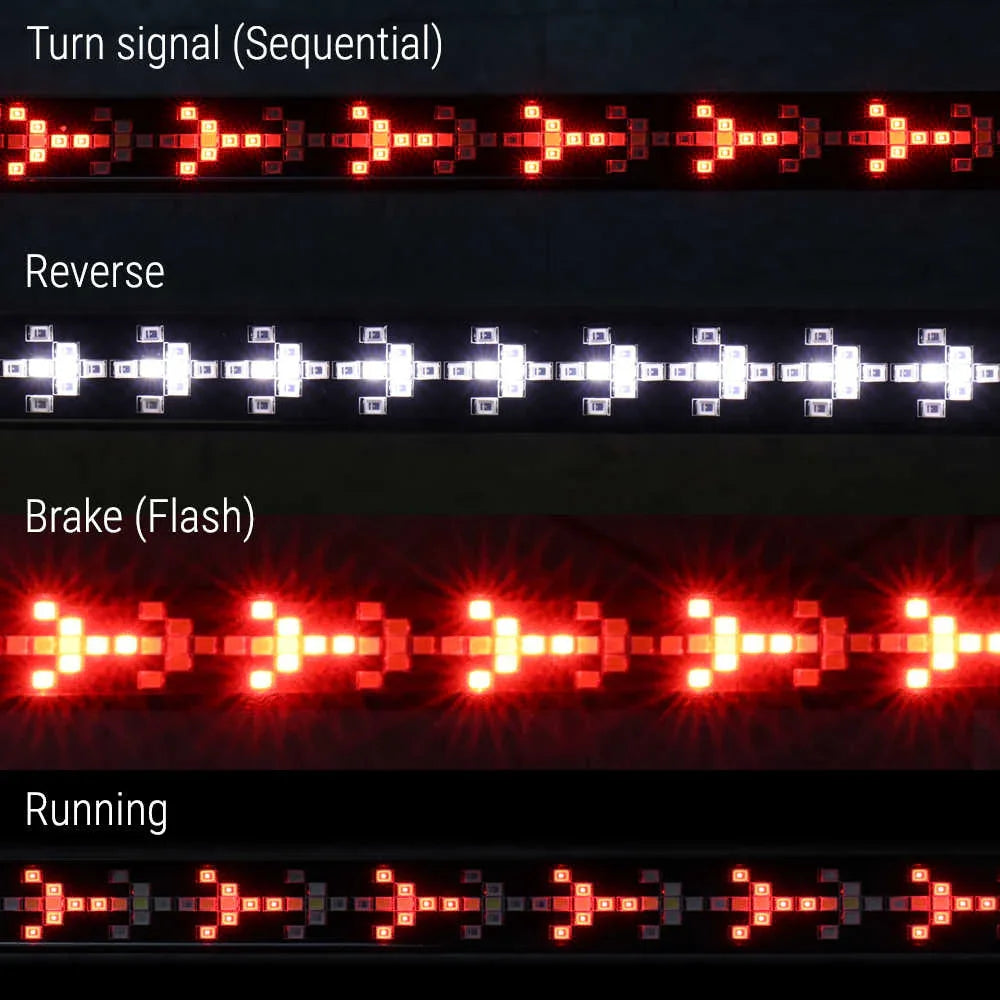 LED strip lights displaying different signal patterns on a black background