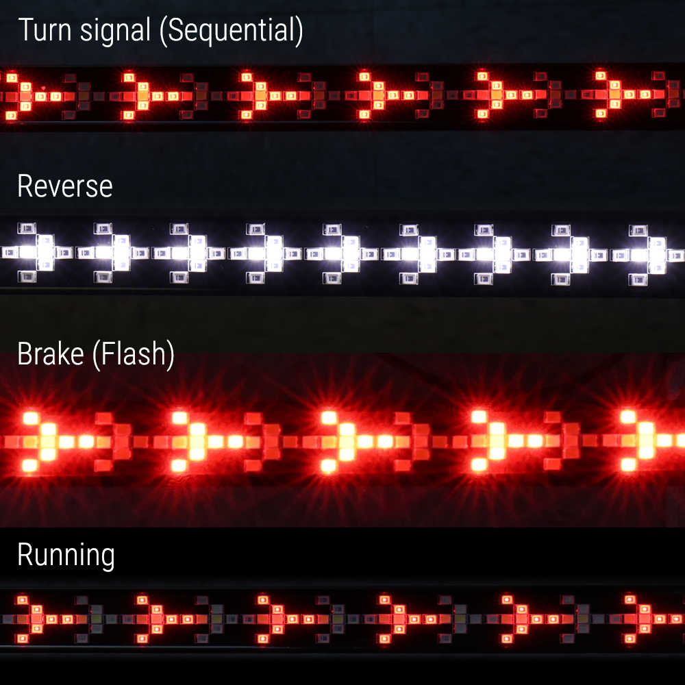 LED strip lights displaying different signal patterns on a black background