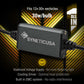 SYNETICUSA voltage stabilizer for 12v-30v vehicles on a black and yellow striped background