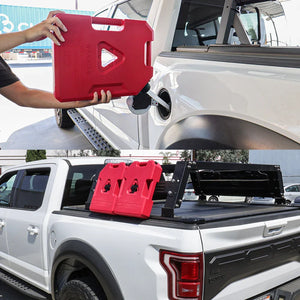 showcase red 2 gallon gas tank using in action and installed on syneticusa rack system