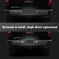 A product comparison showing a pair of bright white LED light bars mounted on the bumper of a black GMC Sierra truck. The top image shows the truck with no lights illuminated, and the bottom image shows the same truck with the white light bars turned on, casting a bright glow.
