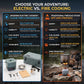 An infographic comparison graphic titled 'CHOOSE YOUR ADVENTURE: ELECTRIC VS. FIRE COOKING' with blue and orange columns comparing features of an electric cookset versus a traditional fire/gas stove.