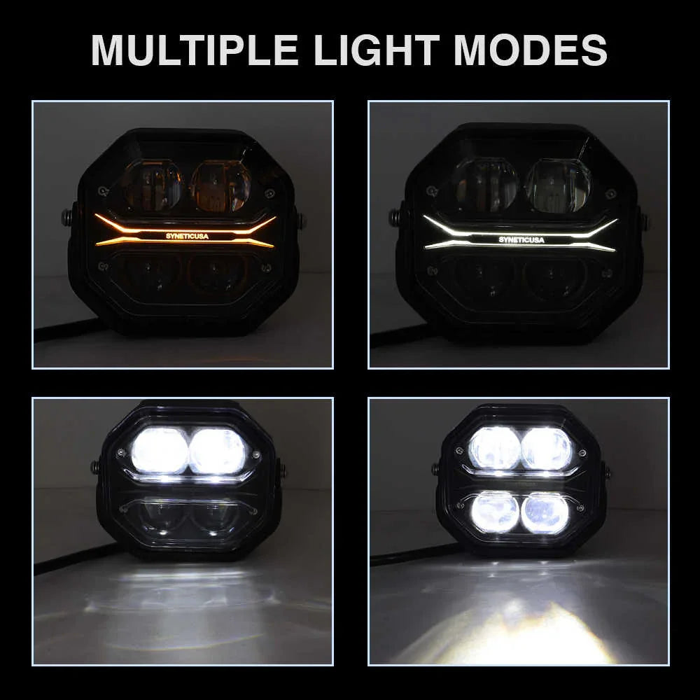 LED light bar with multiple light modes on a dark background