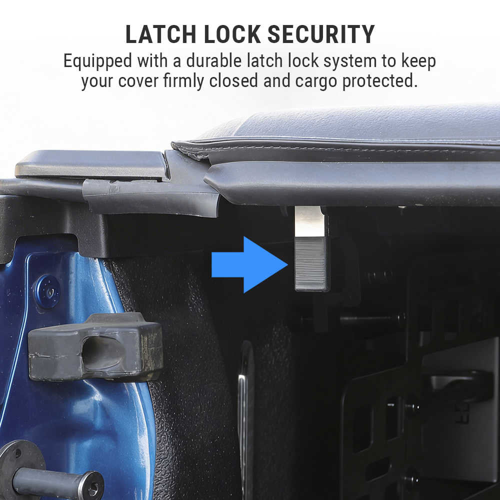 soft roll-up tonneau cover with latch lock security system on a black background