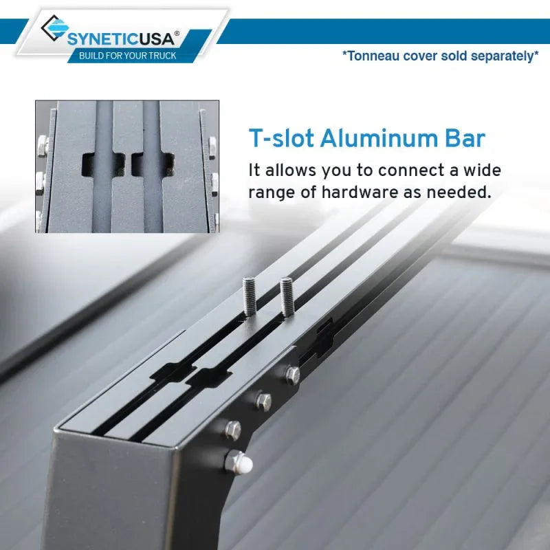T-slot Aluminum Bar with SyneticUSA branding on a truck bed background