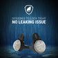 Two black waterproof LED wall lights shown against a dark blue rain-styled background with white text reading 'DESIGNED TO LOCK TIGHT NO LEAKING ISSUE' and a shield icon.