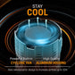 Cyclone fan with text highlighting features on a dark background