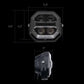Black LED light with dimensions labeled on a black background
