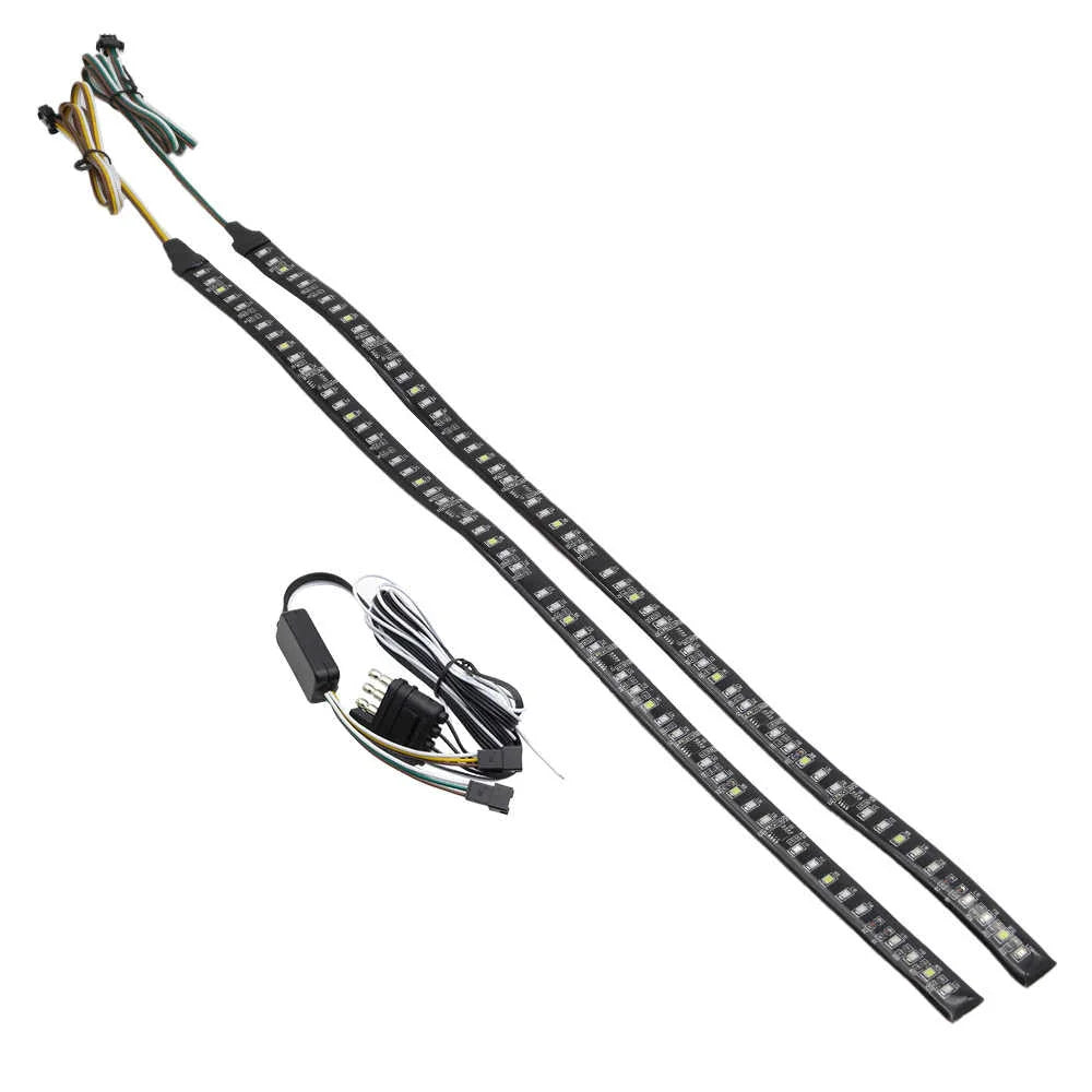 2 pcs 19.3" Single Row LED Flowing Tailgate Light Strip Brake Reverse Signal Light on white background