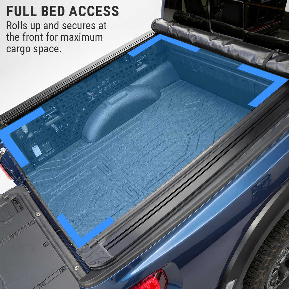 Truck bed with a roll-up cargo cover for maximum space