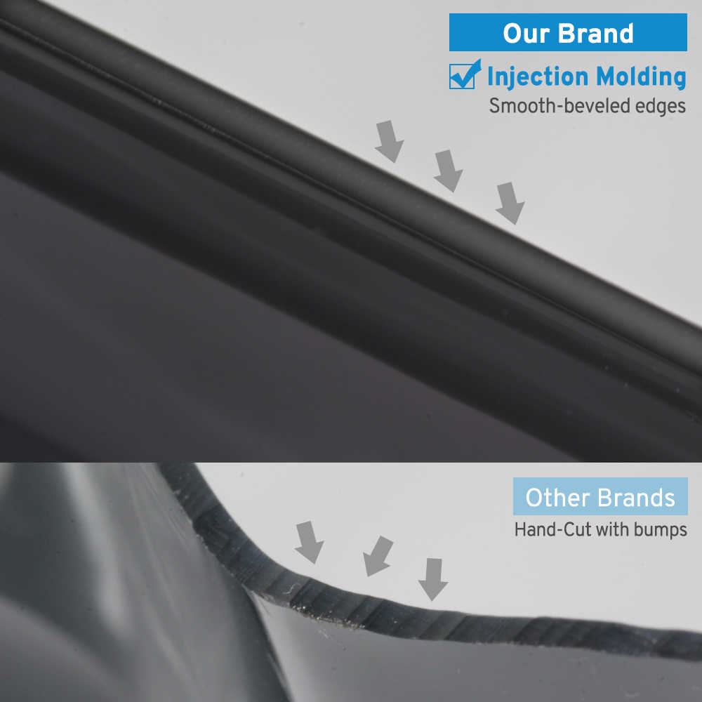 Comparison of injection molding and hand-cut edges on a product surface.