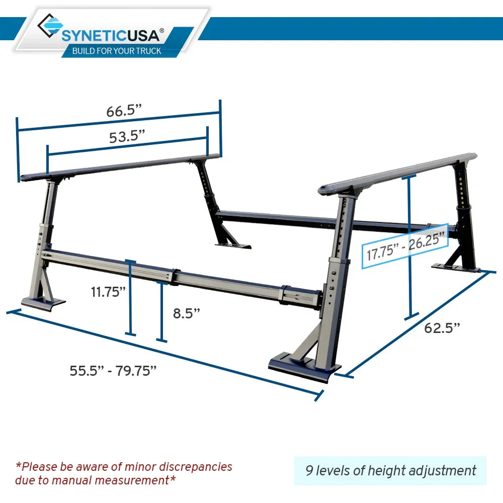 SYNETICUSA® R1L Aluminum Heavy Duty Adjustable Ladder Rack (6ft - 8ft